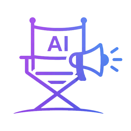Minimal AI ad films icon with director chair and megaphone representing AI video advertising