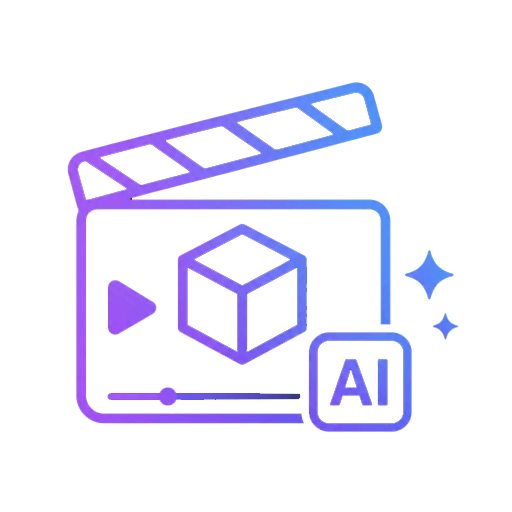 Minimal AI product films icon with video player and 3D product box for product showcase