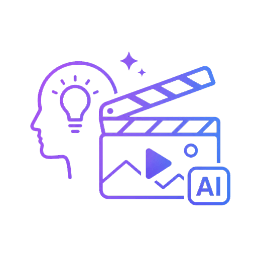Minimal AI visual concept films icon with human head, lightbulb idea, and video frame